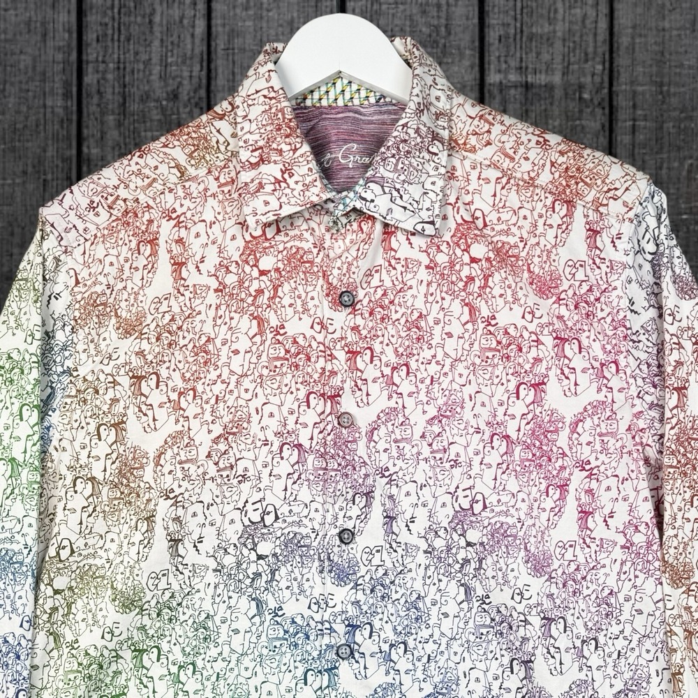 Robert Graham Painted Faces Multicolor Art Button Up Shirt - Men's Small
